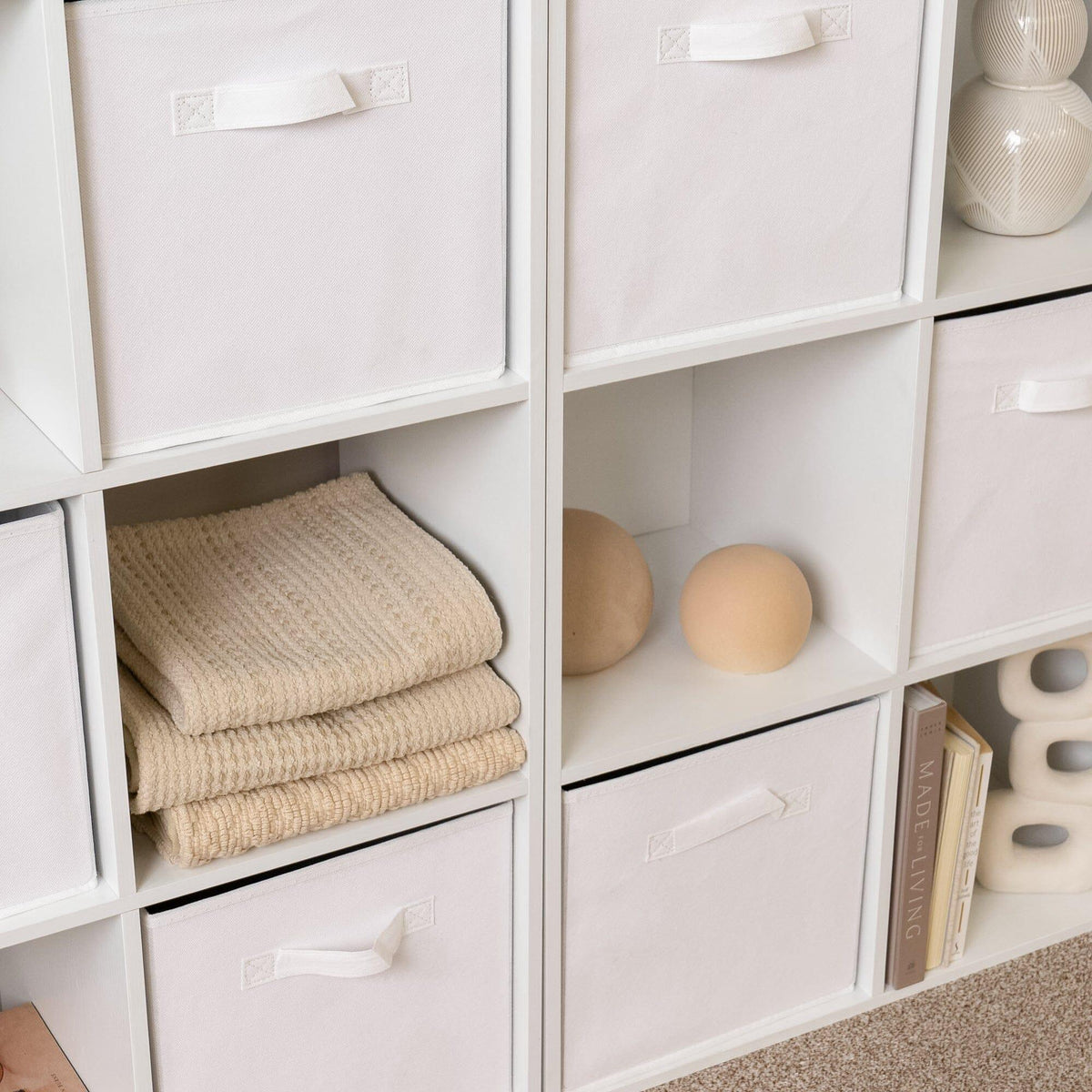 Cara 16 Cube Storage Unit - Chalk White - Two 8x2 Units - White Basket
