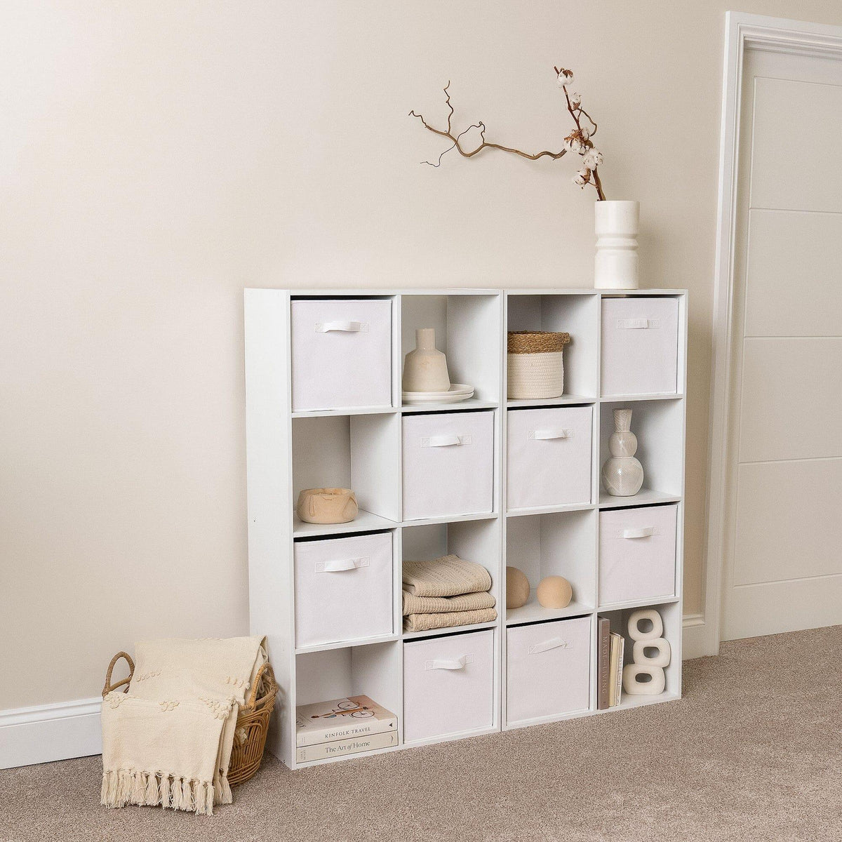 Cara 16 Cube Storage Unit - Chalk White - Two 8x2 Units - White Basket