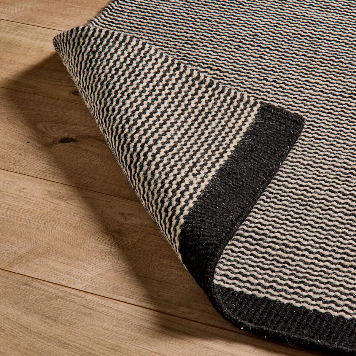 Outlet - Cotham Black & Natural Striped Wool with Cotton Rug - 160 x 230cm