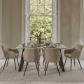 Atlas 160cm White Marble Veneer Dining Table Set - 6 Seater - Dolly Cream Boucle Armchairs with Black Legs
