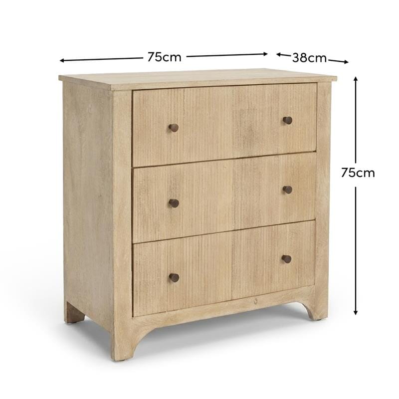 Outlet - Jade 3 Drawer Chest of Drawers - Chalked Mango Wood