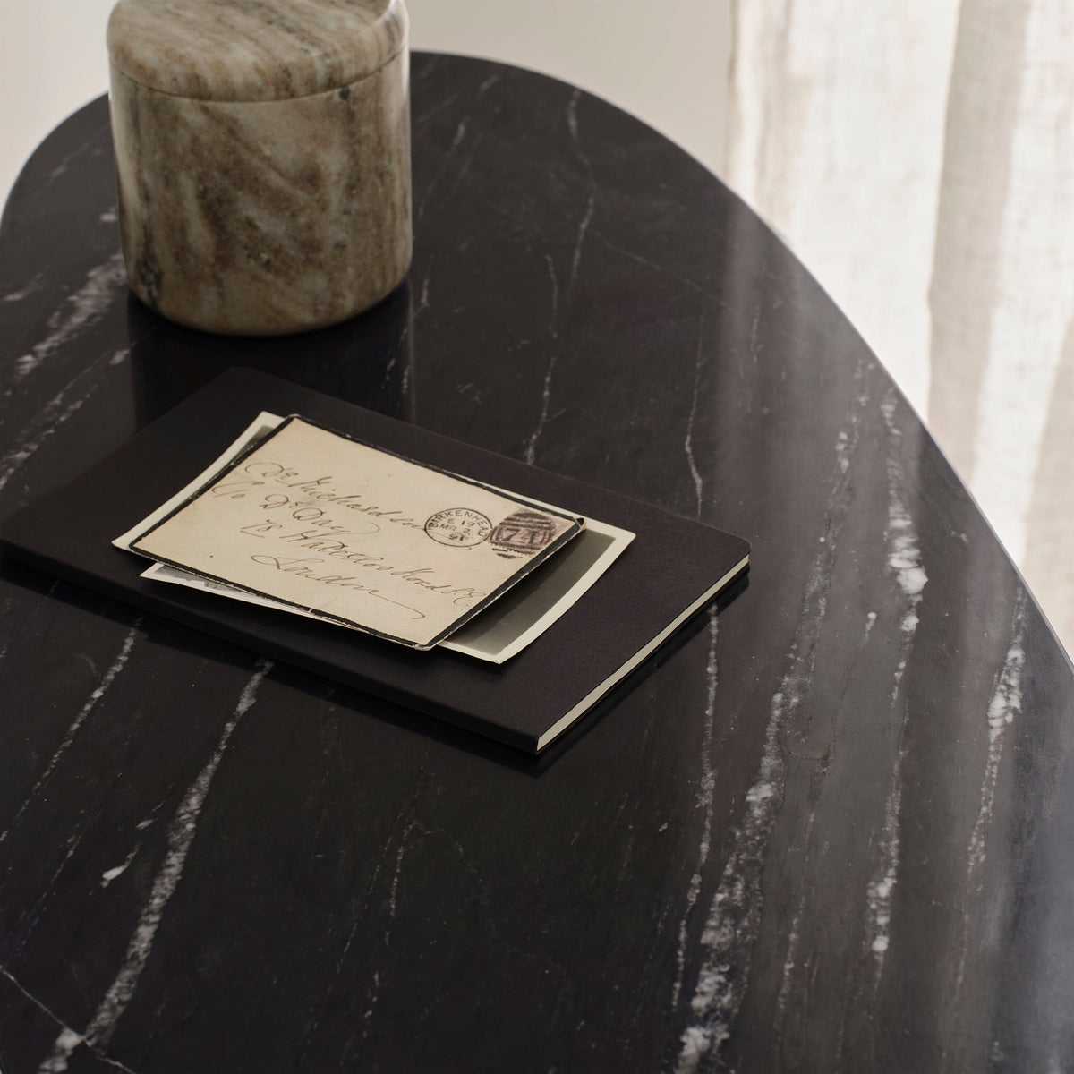 Adam 140cm Jet Black Mango Wood & Black Marble Oval Console Table
