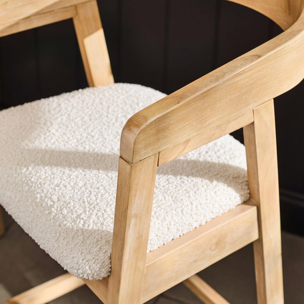 Ella Off White Boucle Bar Stool - Whitewash Oak Legs