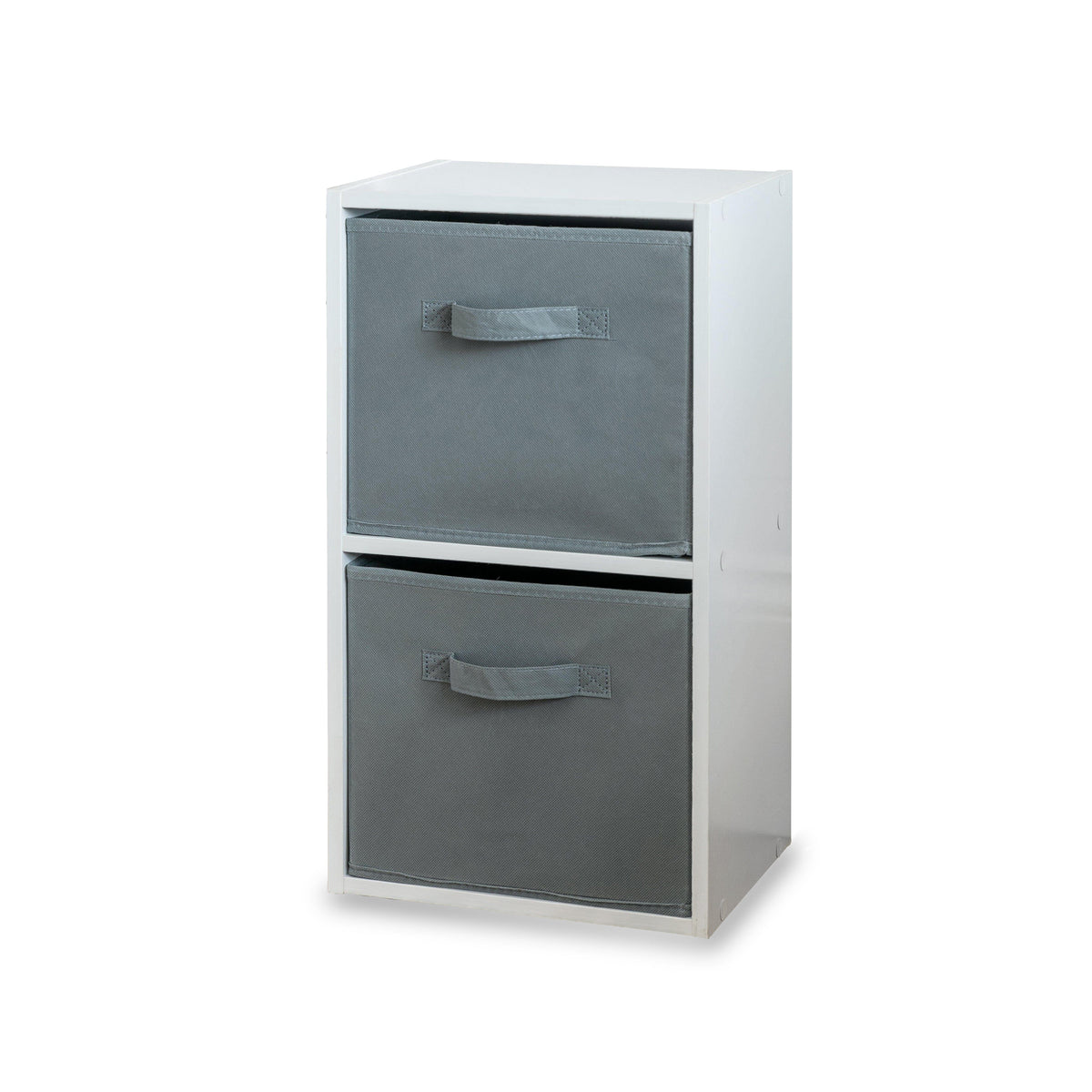 Cara 2 Tier Storage Unit / Chalk White Bookcase with Grey Boxes