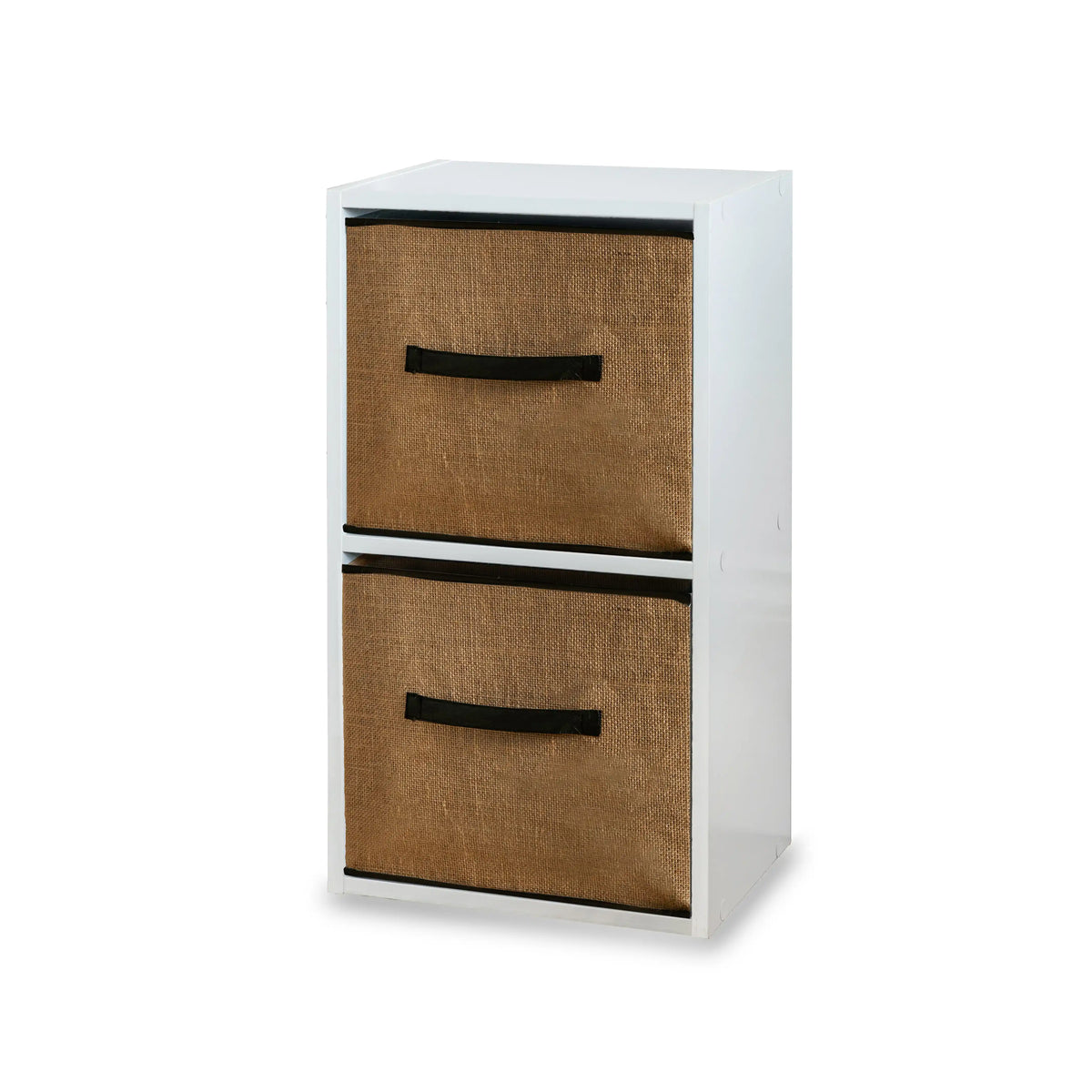 Cara 2 Tier Chalk White Bookcase with 2 x Jute Baskets - Natural