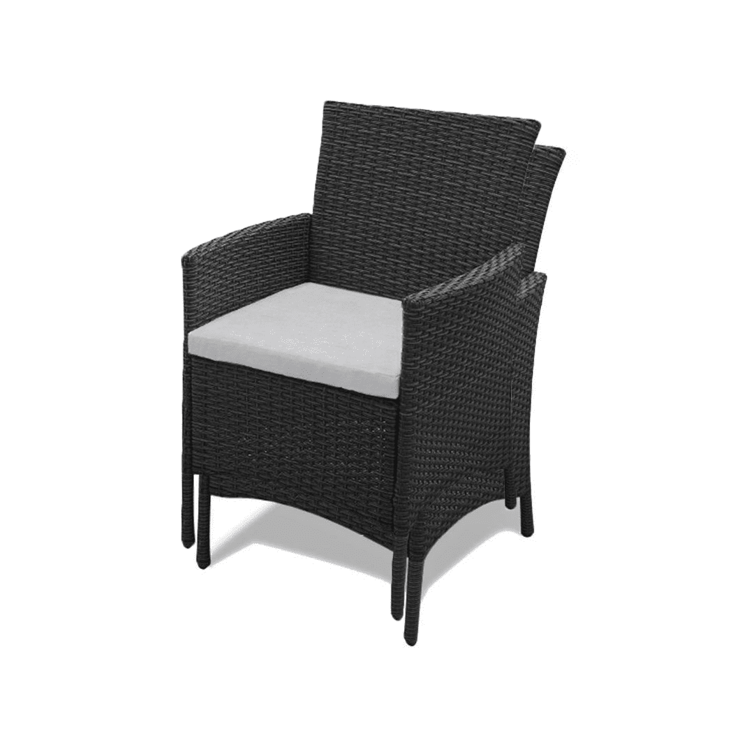 OUTLET - Kemble/Marston Black Rattan Dining Chairs - Set of 2 - Ash Grey Cushion