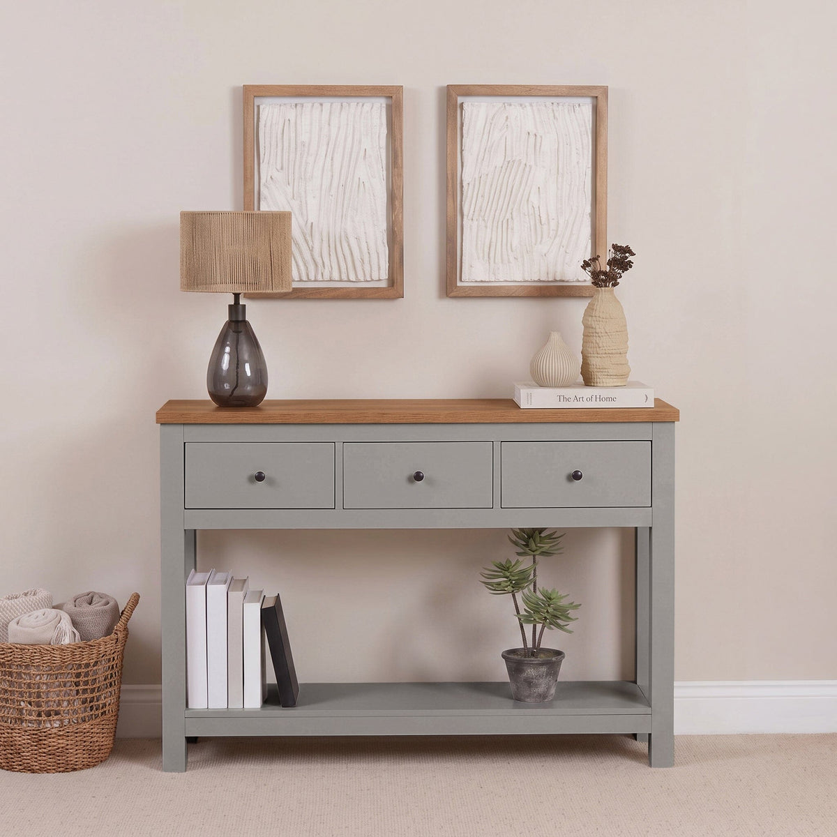 Bampton Stone Grey 3 Drawer Console Table