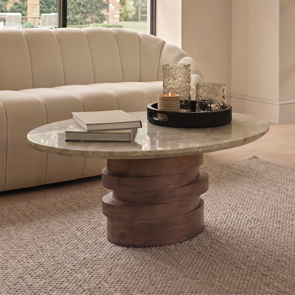 Adam 100cm Oval Almond Brown & Lady Grey Marble Coffee Table