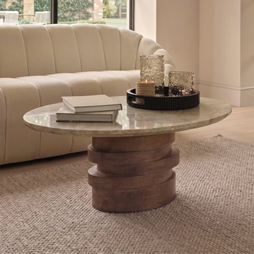 Adam 100cm Oval Almond Brown & Lady Grey Marble Coffee Table