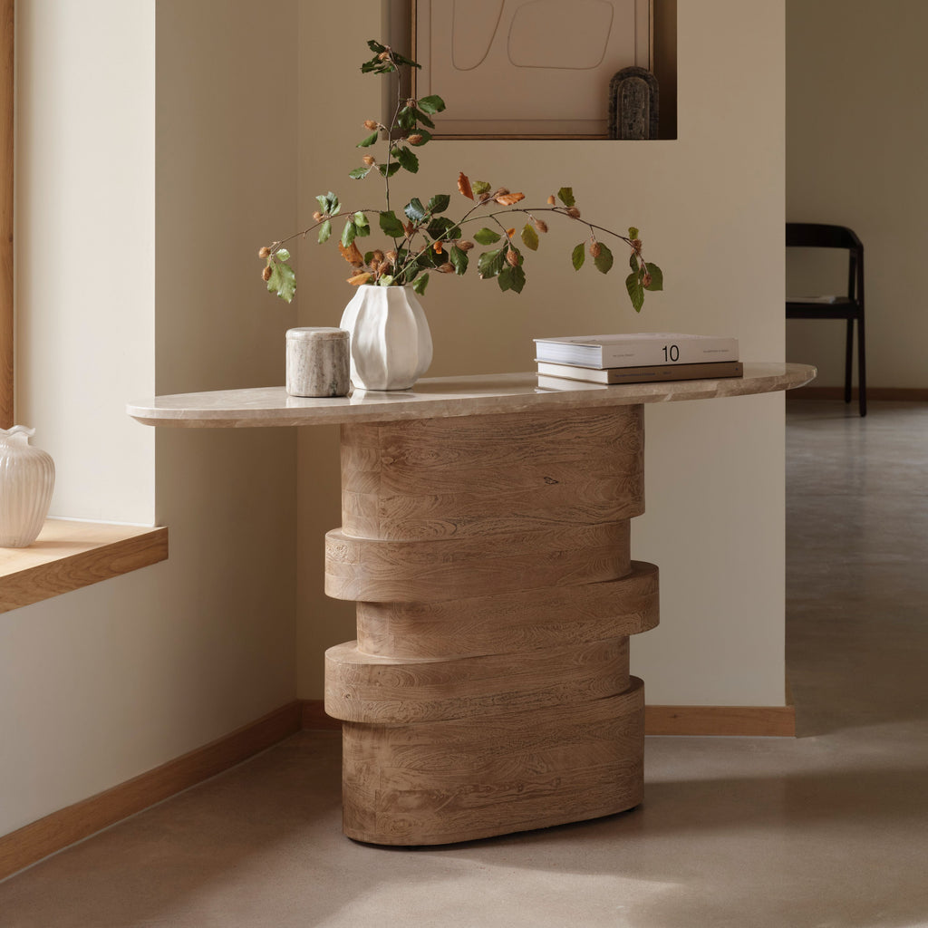 Adam 140cm Almond Brown & Lady Grey Marble Oval Console Table
