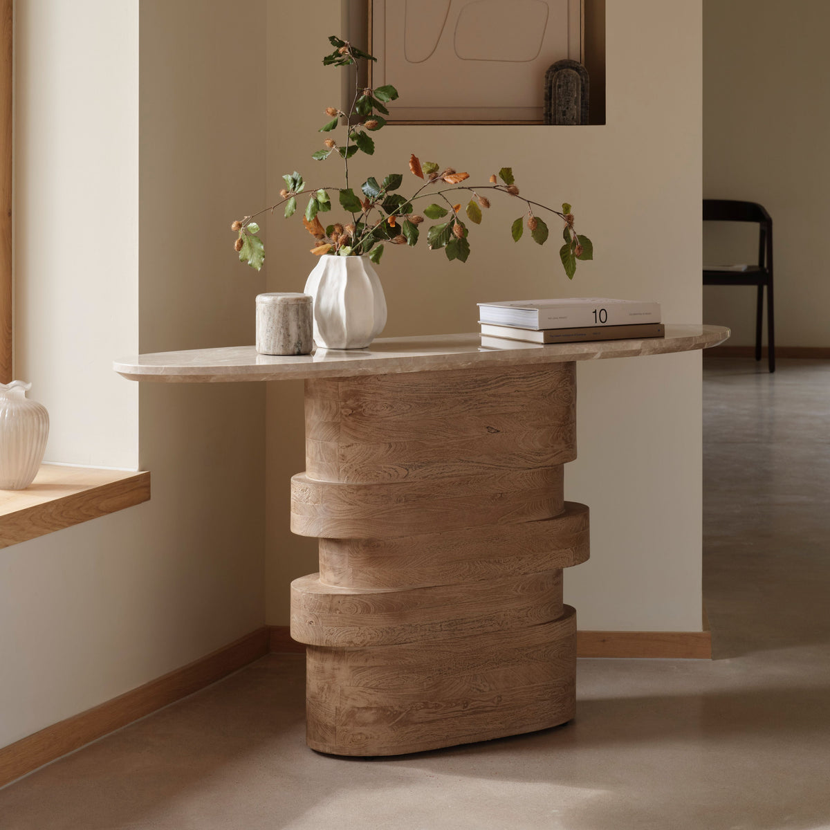 Adam 140cm Almond Brown & Lady Grey Marble Oval Console Table