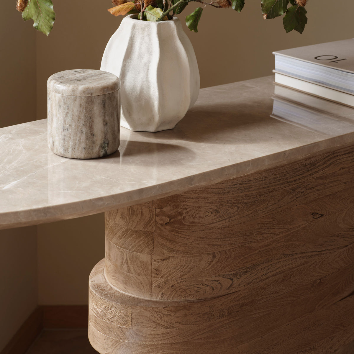 Adam 140cm Almond Brown & Lady Grey Marble Oval Console Table