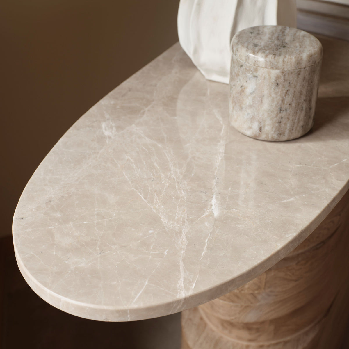 Adam 140cm Almond Brown & Lady Grey Marble Oval Console Table