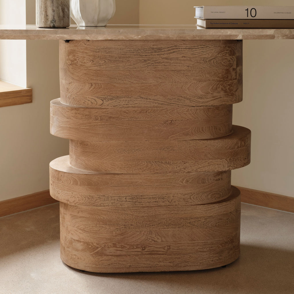 Adam 140cm Almond Brown & Lady Grey Marble Oval Console Table