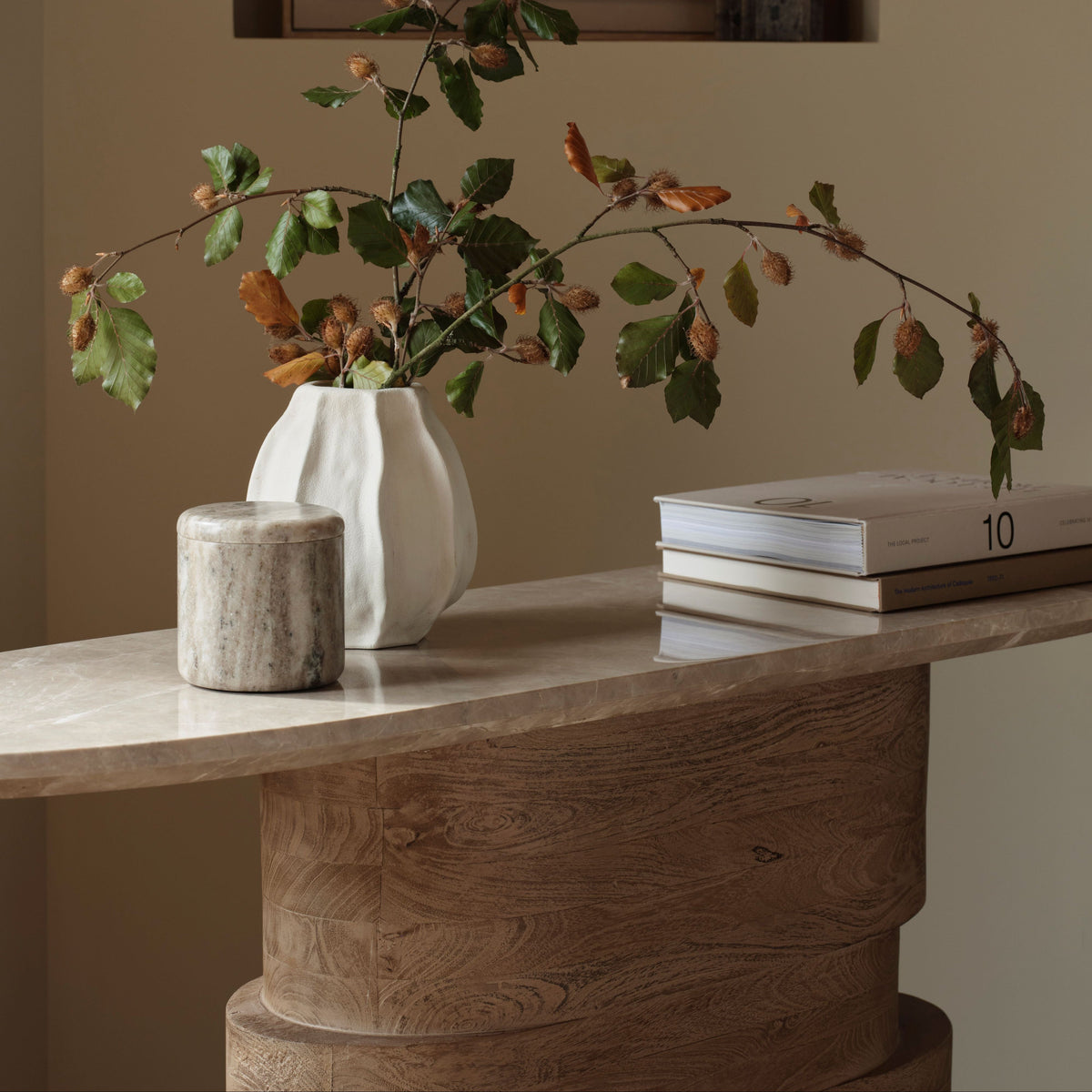 Adam 140cm Almond Brown & Lady Grey Marble Oval Console Table