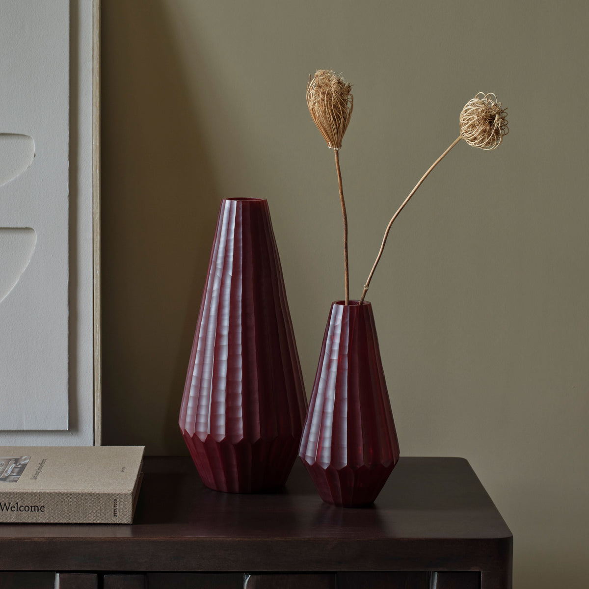 Moura Glass Vase - Set of 2 - Burgundy Red