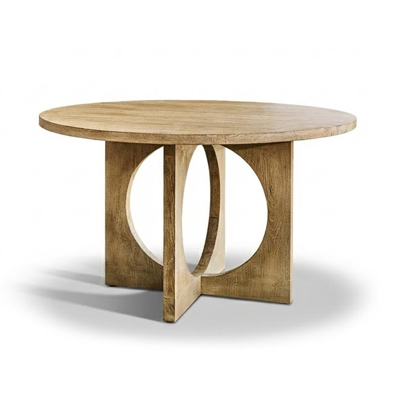 Jade 130cm Chalked Mango Wood Round Dining Table Set - 4 Seater - Bella Soft Beige Dining Chairs - Chalked Mango Wood Legs