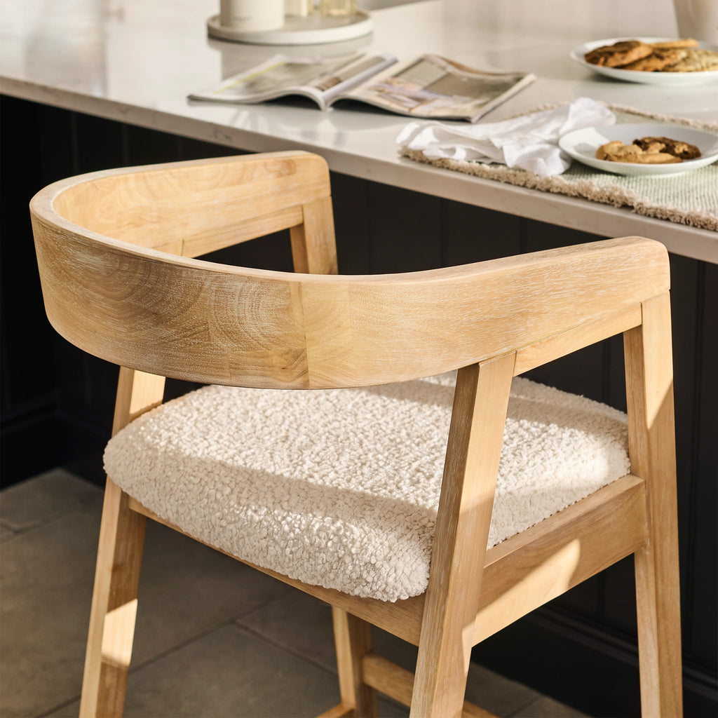 Ella Off White Boucle Bar Stool - Whitewash Oak Legs
