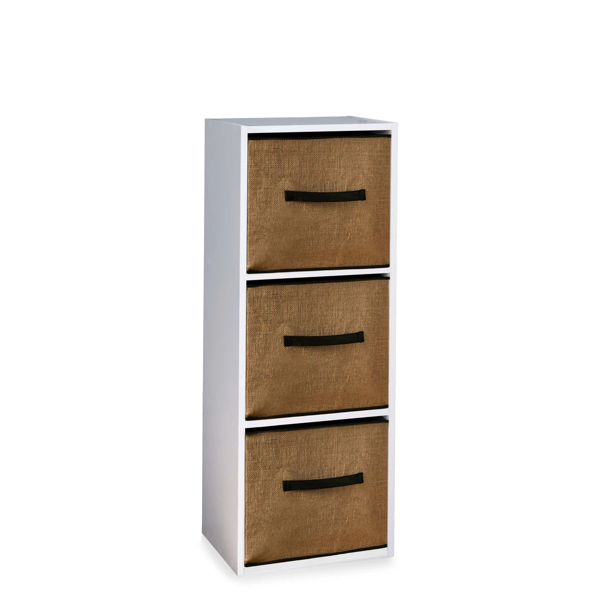 Cara 3 Tier Chalk White Cube Storage Unit - Jute Baskets