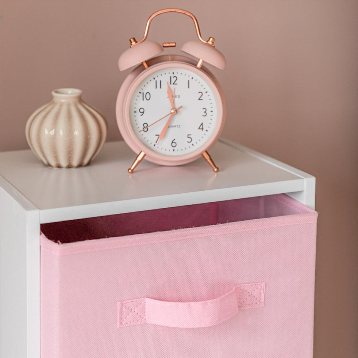 Cara 3 Tier Chalk White Bookcase Wooden Display Shelving Unit with Pink Storage Box