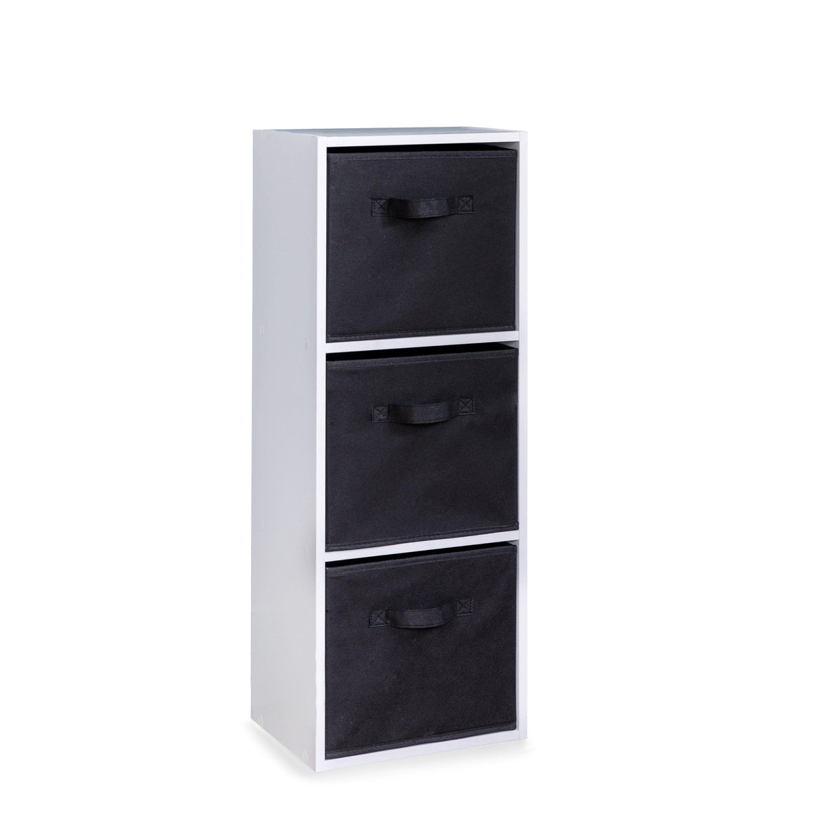 Cara 3 Tier Chalk White Cube Storage Unit - Black Baskets