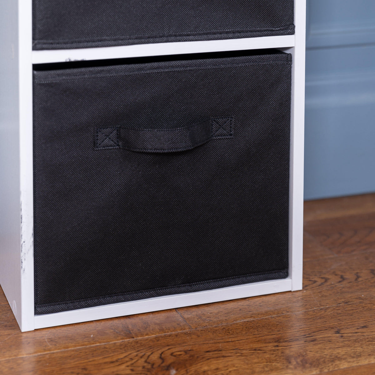 Cara 3 Tier Chalk White Cube Storage Unit - Black Baskets