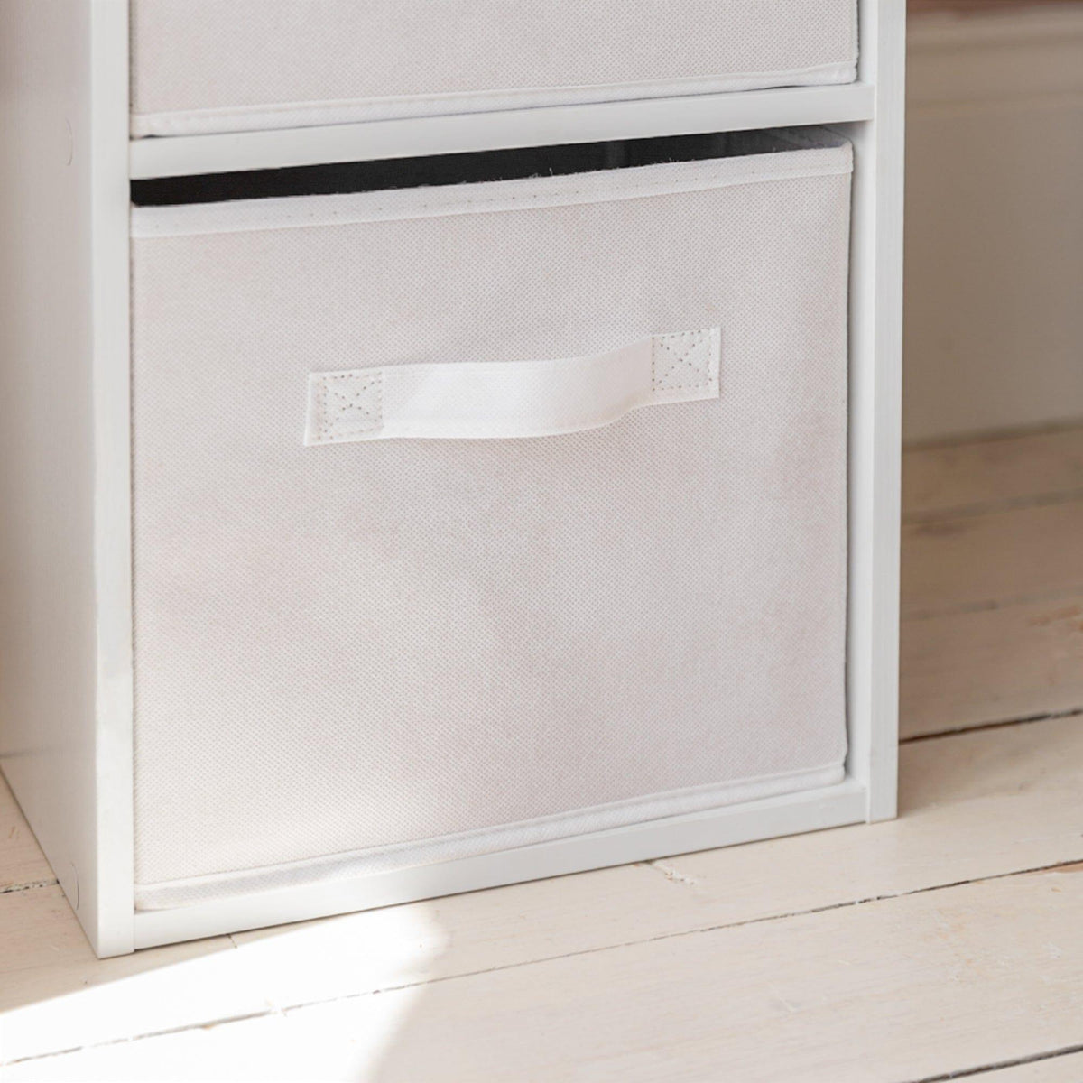 Cara 3 Tier Chalk White Cube Storage Unit - White Baskets