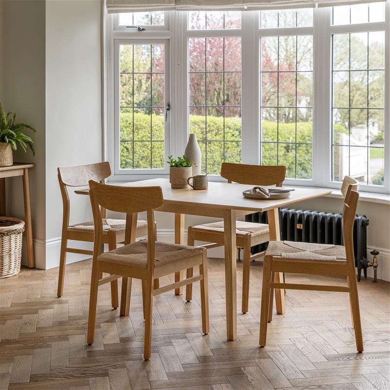 Charlie Pale Oak Extendable Dining Table Set - 4 Seater - Woven Pale Oak Dining Chairs