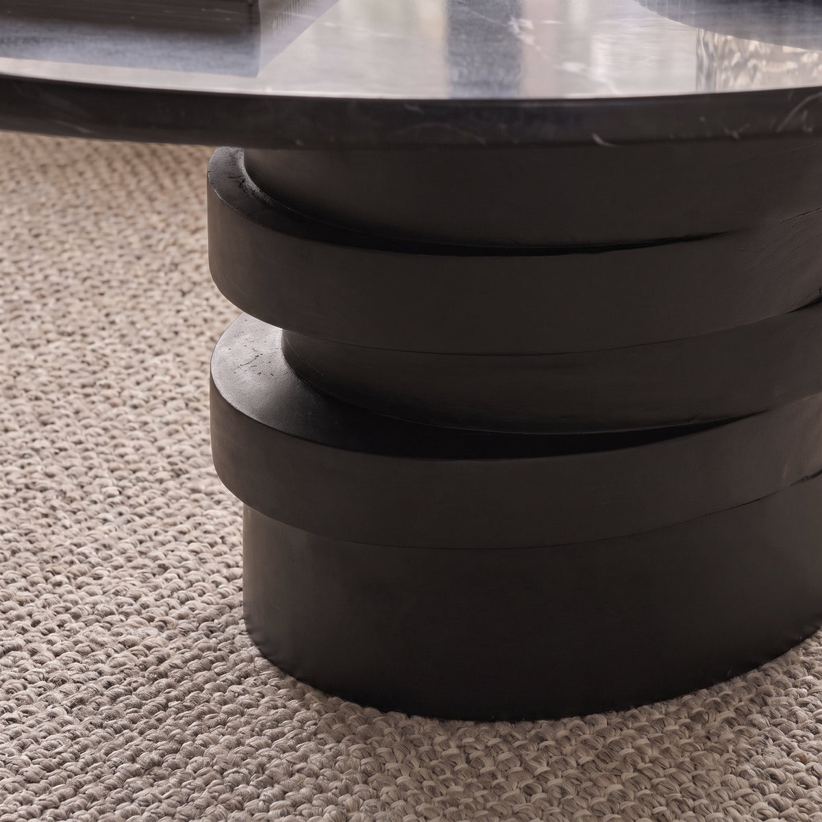 Adam 100cm Oval Jet Black Mango Wood & Black Marble Coffee Table