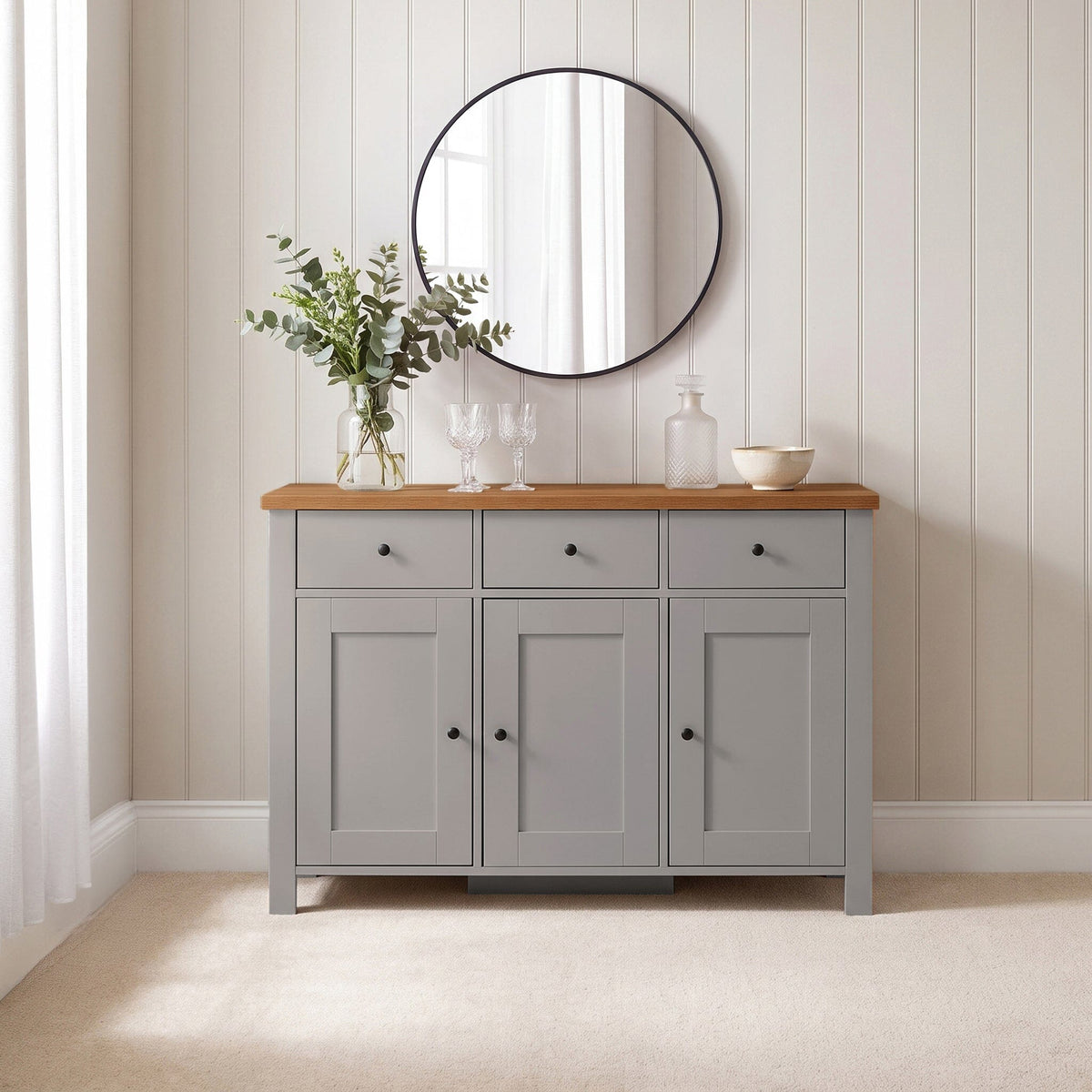 Bampton 3 Door Sideboard - Stone Grey
