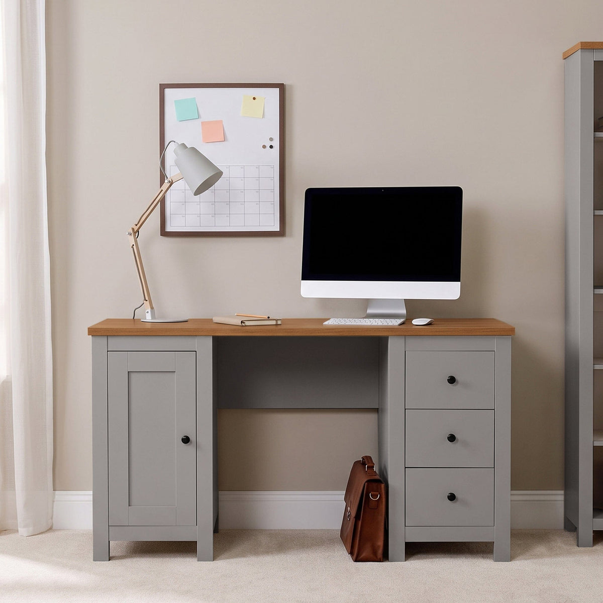 Bampton 3 Drawer Desk - Stone Grey
