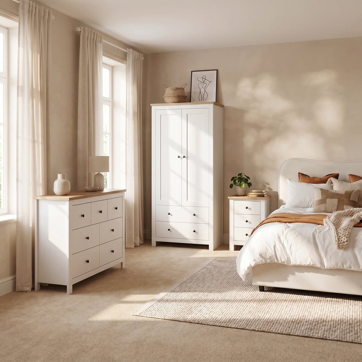 Bampton 3 Piece Bedroom Set - 3 Over 4 Chest of Drawers - Alabaster White