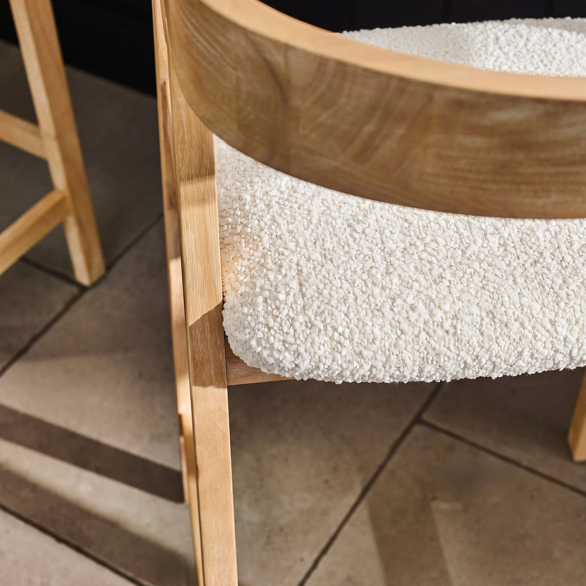 Ella Off White Boucle Bar Stool - Whitewash Oak Legs