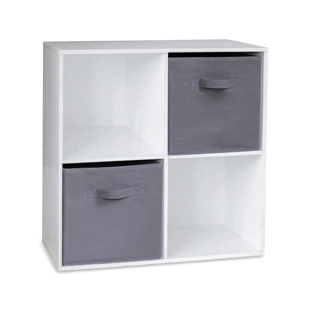 Cara 4 Cube Chalk White Bookcase Wooden Display Unit Shelving Storage Bookshelf Shelves - Grey Basket