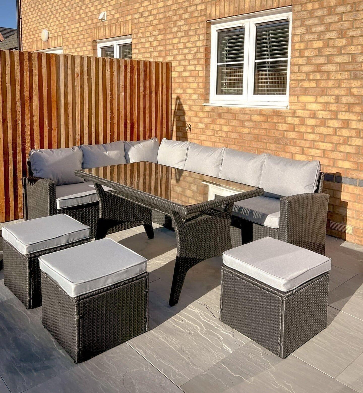 Aston 9 Seater Rattan Garden Corner Sofa Set - Black