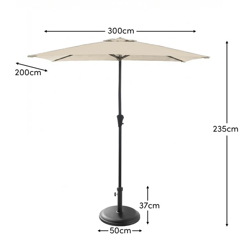 Cream LED Parasol - 2x3m Rectangle with Black Base