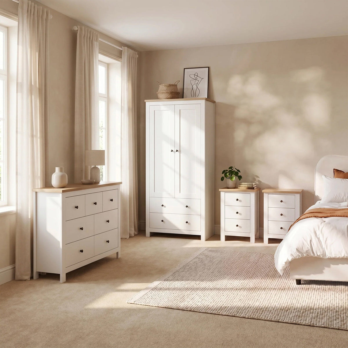 Bampton 4 Piece Bedroom Set - 3 Over 4 Chest of Drawers - Alabaster White