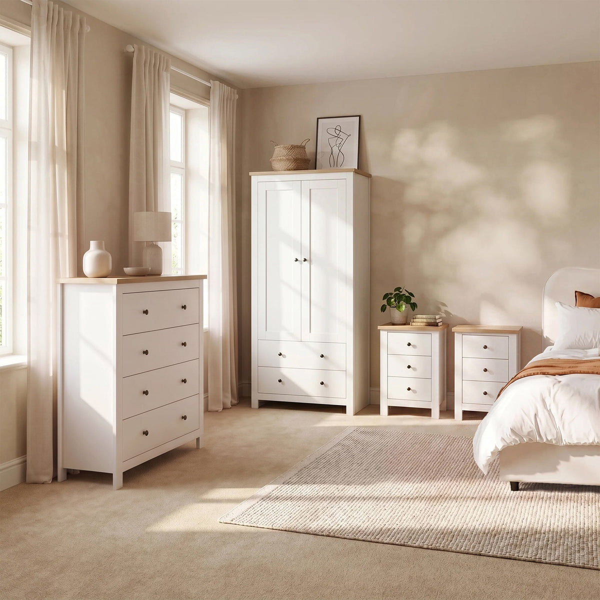 Bampton 4 Piece Bedroom Set - Chest of 4 Drawers - Alabaster White