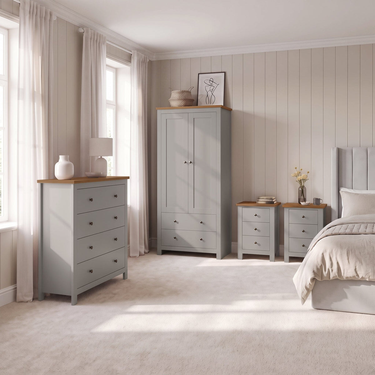 Bampton 4 Piece Bedroom Set - Chest of 4 Drawers - Stone Grey
