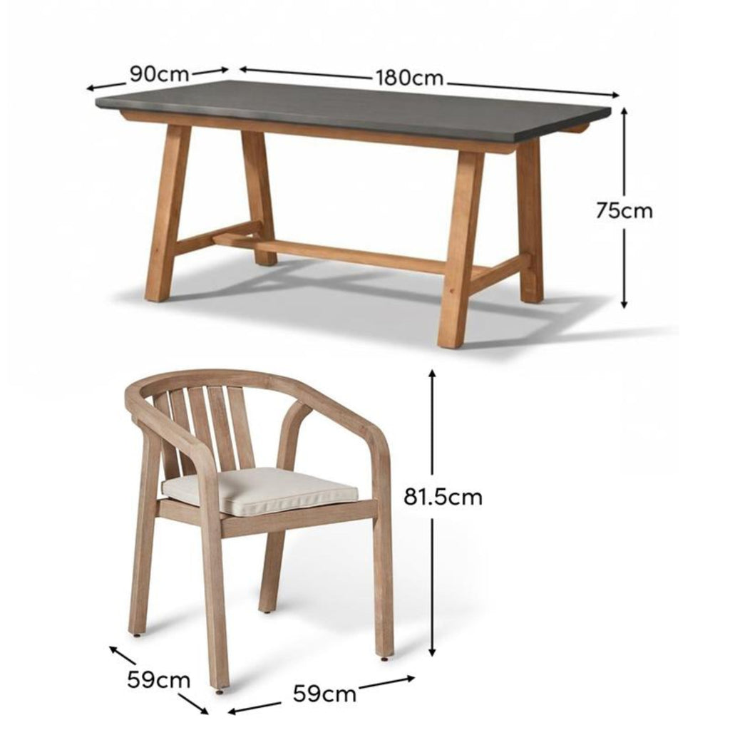 Shiro Dove Grey Concrete Dining Table Set - 6 Seater - Shiro Dining Chairs