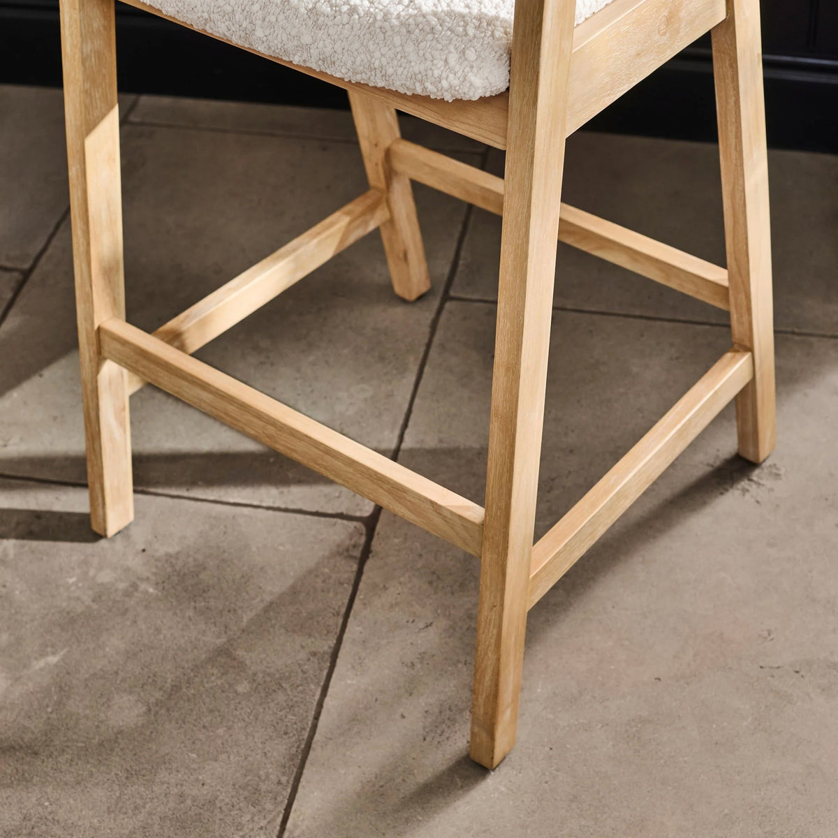 Ella Off White Boucle Bar Stool - Whitewash Oak Legs