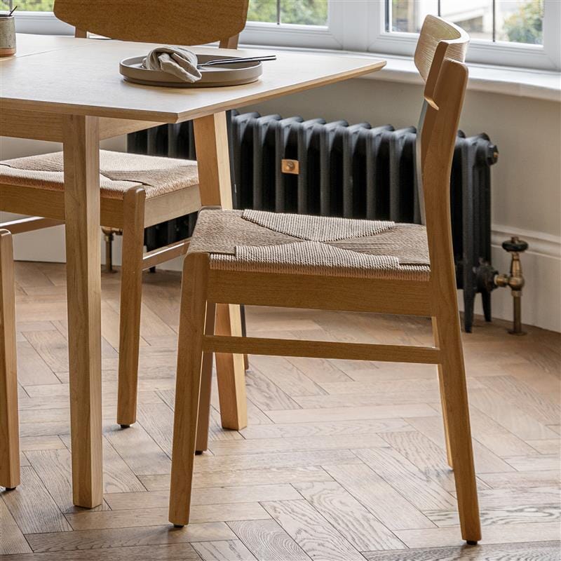 Charlie Pale Oak Extendable Dining Table Set - 4 Seater - Woven Pale Oak Dining Chairs