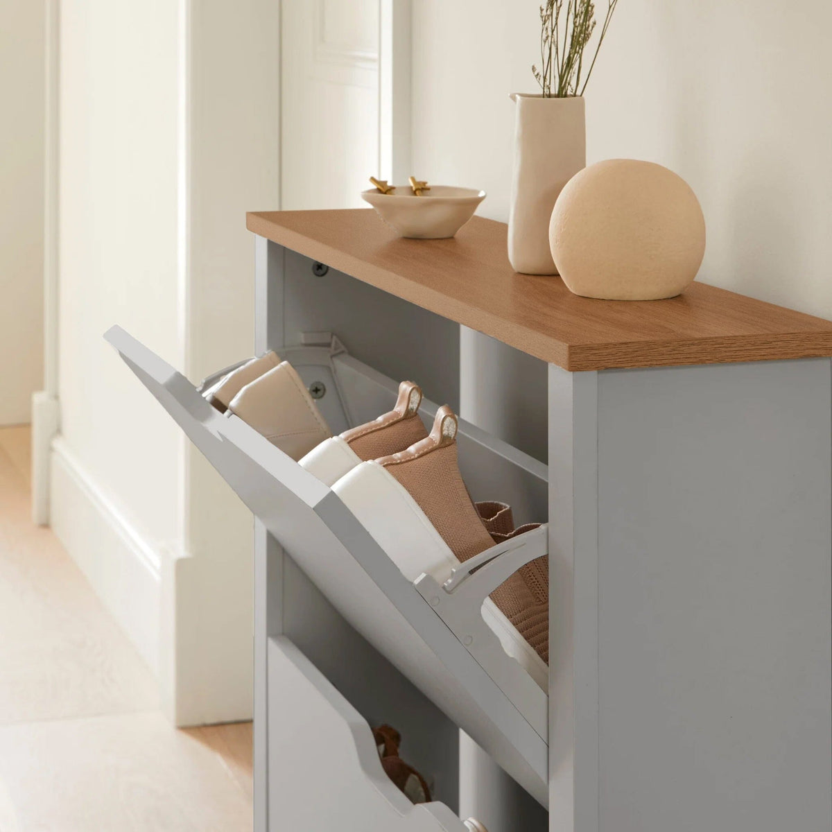 Windsor Shoe Cabinet - 3 Door - Grey