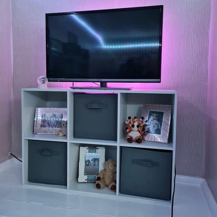 Cara 6 Cube Chalk White Bookcase Wooden Display Unit Shelving Storage Bookshelf Shelves - Grey Basket