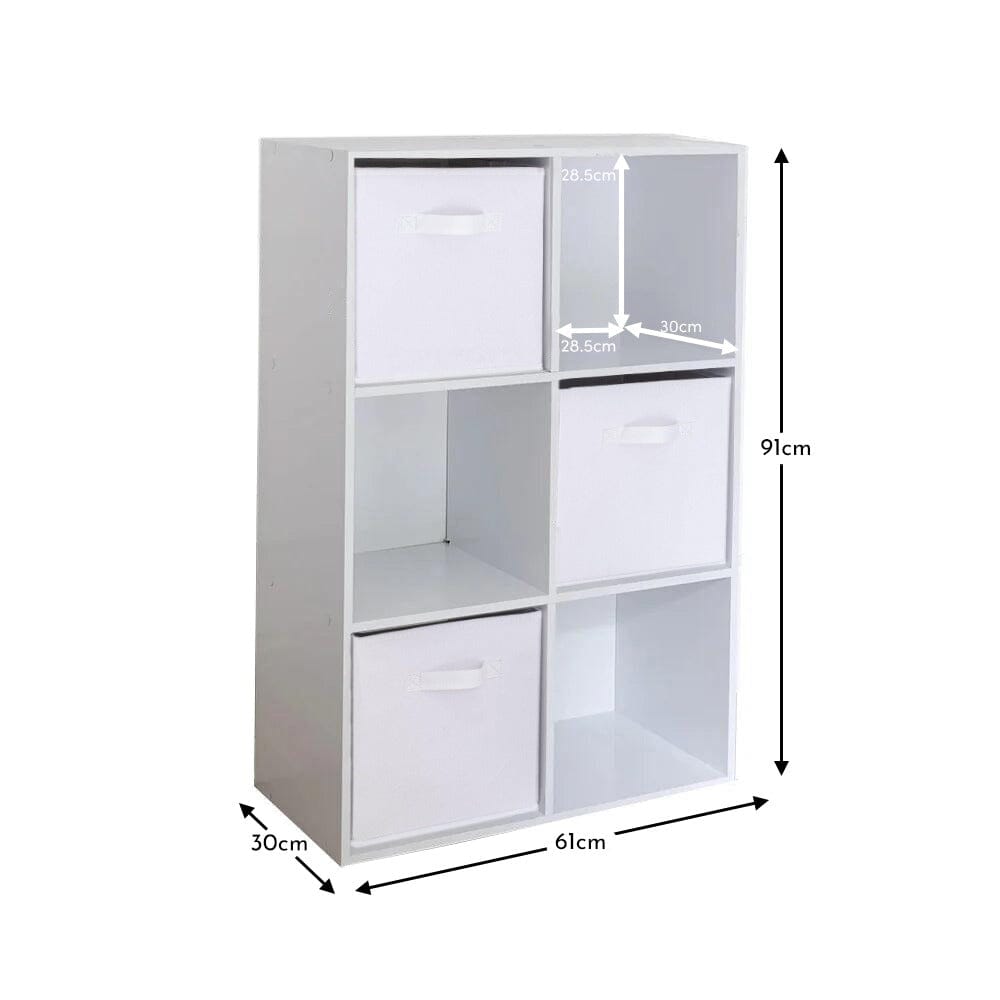 Cara 6 Cube Chalk White Bookcase Wooden Display Unit Shelving Storage Bookshelf Shelves - White Basket