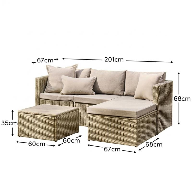 Weston 4 Seater Rattan Garden Corner Sofa Set - Light Grey with Stone Grey Cushions
