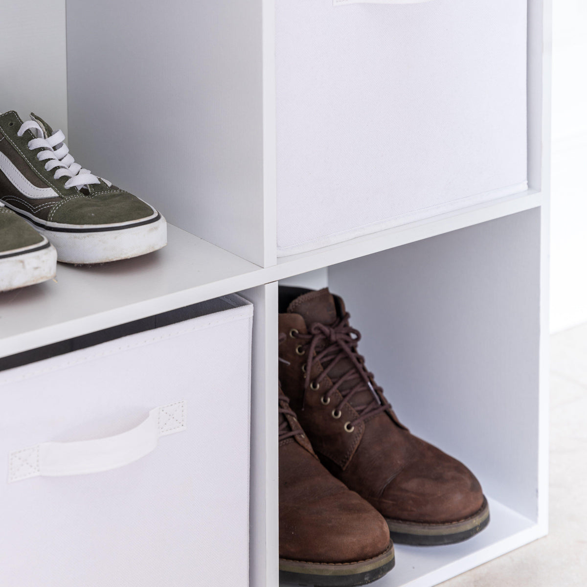 Cara 8 Cube Shelf Unit & 4 Chalk White Handled Box Drawers