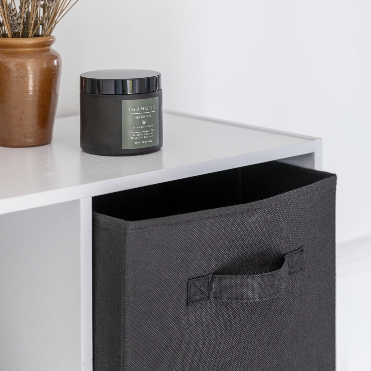 Cara 8 Cube Storage Unit in Chalk White & 4 Black Handled Box Drawers