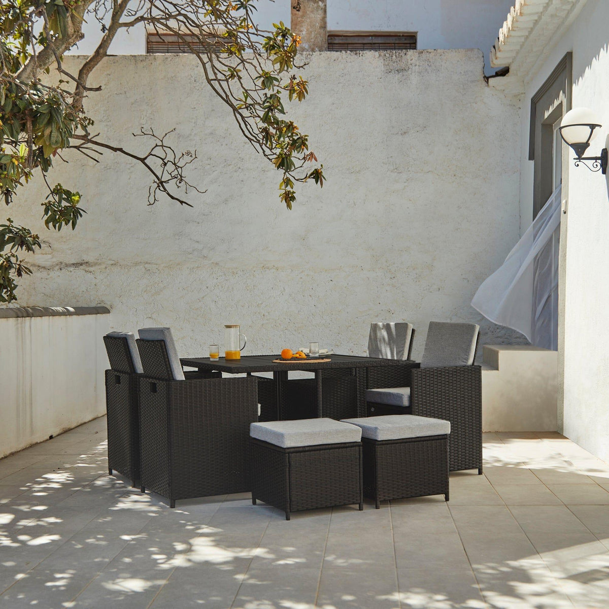 OUTLET - Cube 8 Seater Rattan Outdoor Dining Set - Black Weave Polywood Top