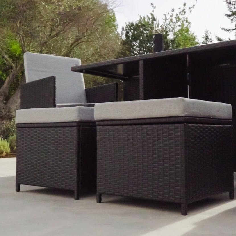 OUTLET - Cube 8 Seater Rattan Outdoor Dining Set - Black Weave Polywood Top
